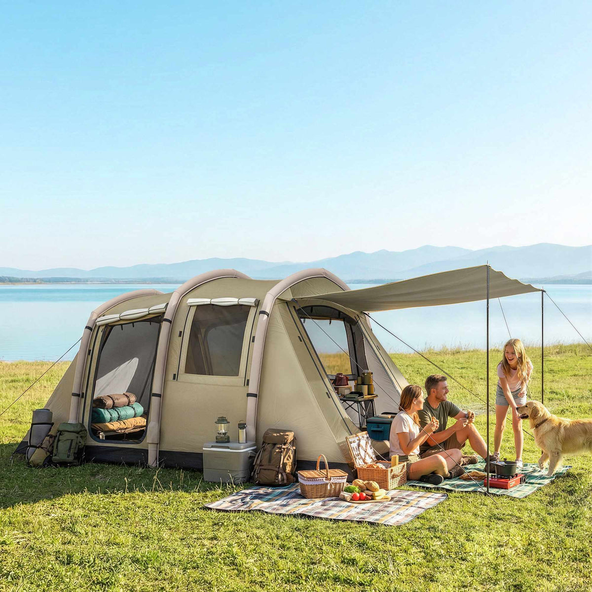 Inflatable Camping Tent, 2-4 Person, Quick Setup