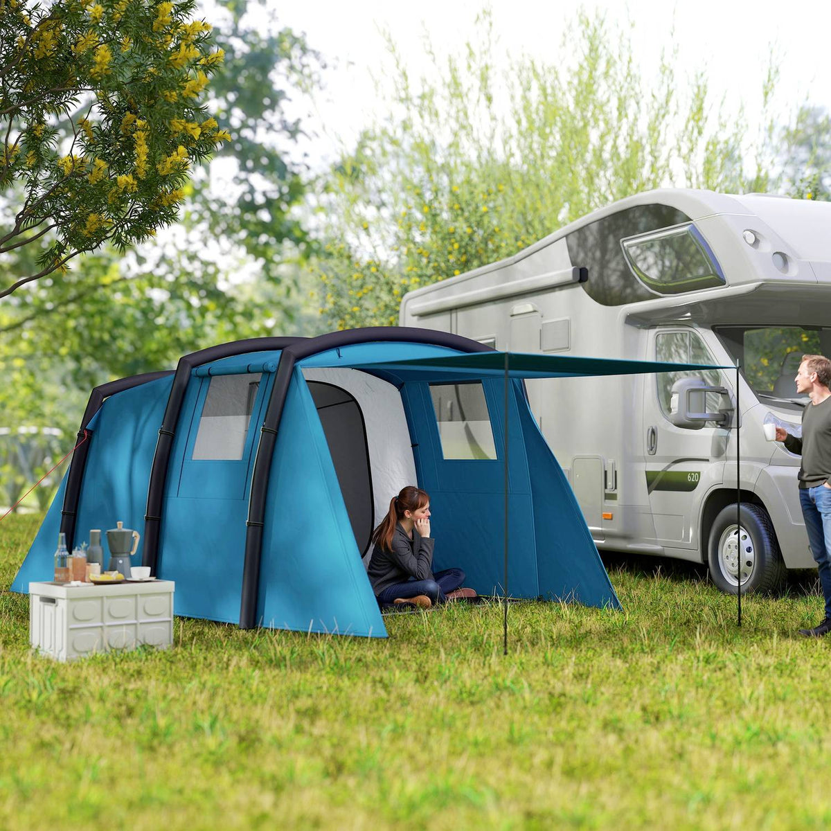 Inflatable Camping Tent 3-6 Person Outdoor Tunnel Tent with Windows Door Groundsheet Storage Bag Air Carrier Family Tent UV50+ Air Tent for 3 Seasons Windproof Glamping Tent |