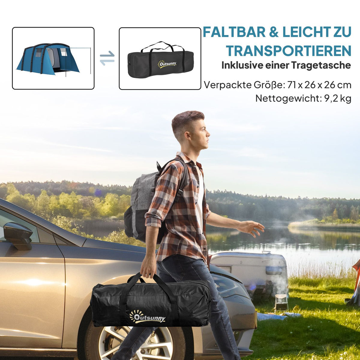 Inflatable Camping Tent 3-6 Person Outdoor Tunnel Tent with Windows Door Groundsheet Storage Bag Air Carrier Family Tent UV50+ Air Tent for 3 Seasons Windproof Glamping Tent |