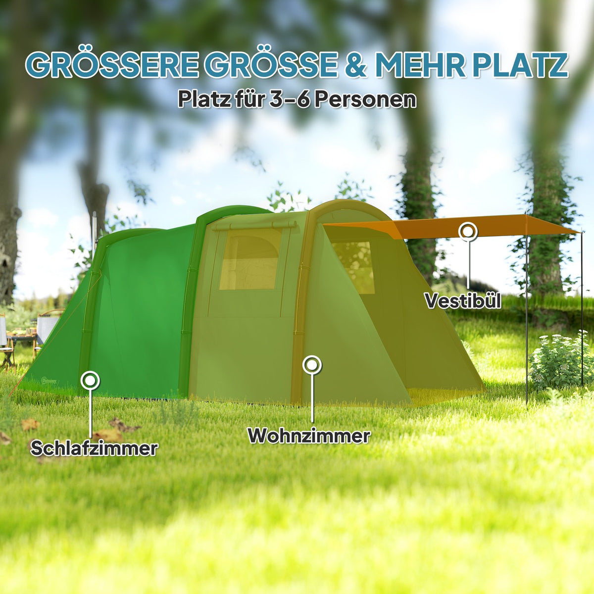 Inflatable Camping Tent 3-6 Person Outdoor Tunnel Tent with Windows Door Groundsheet Storage Bag Air Carrier Family Tent UV50+ Air Tent for 3 Seasons Windproof Glamping Tent |