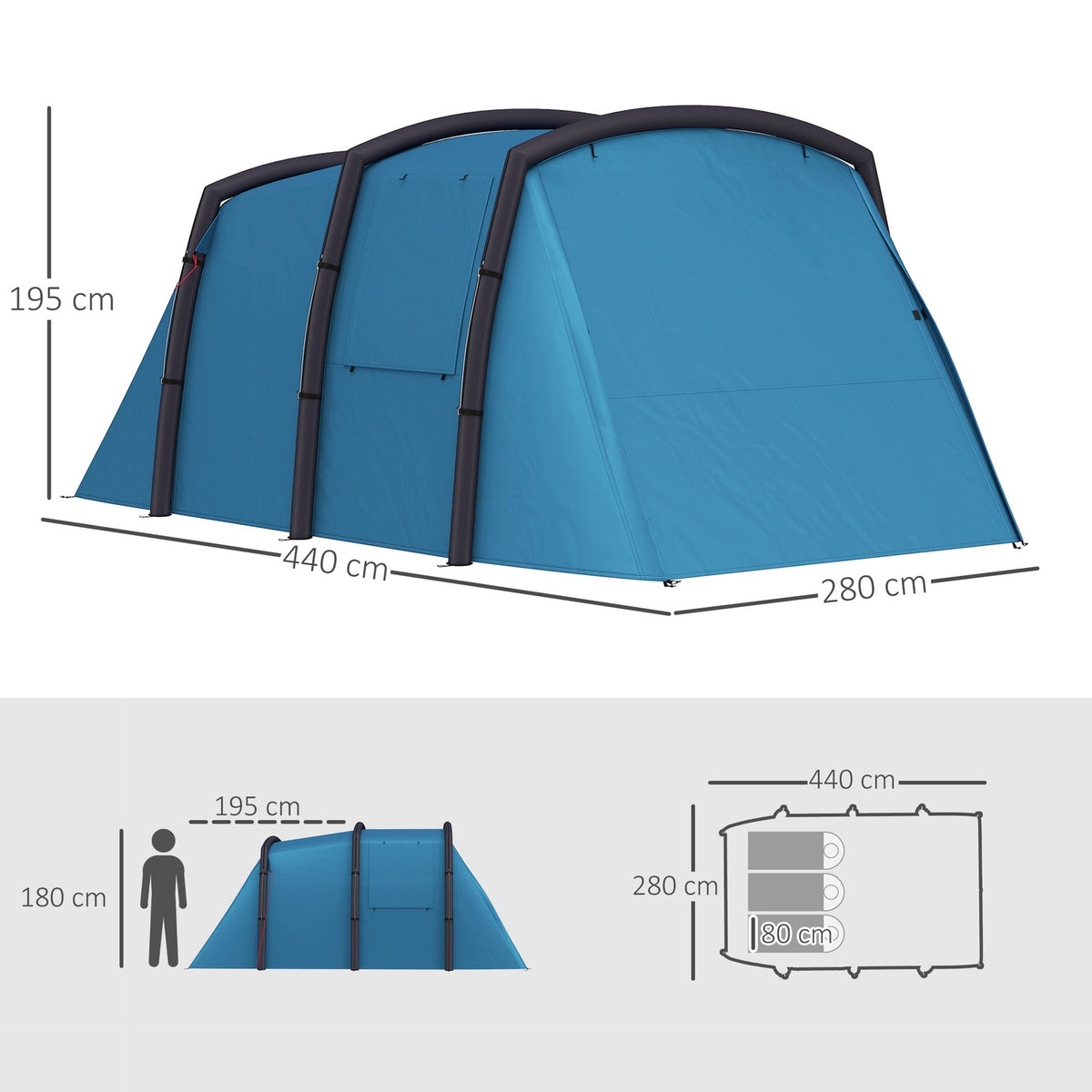 Inflatable Camping Tent 3-6 Person Outdoor Tunnel Tent with Windows Door Groundsheet Storage Bag Air Carrier Family Tent UV50+ Air Tent for 3 Seasons Windproof Glamping Tent |