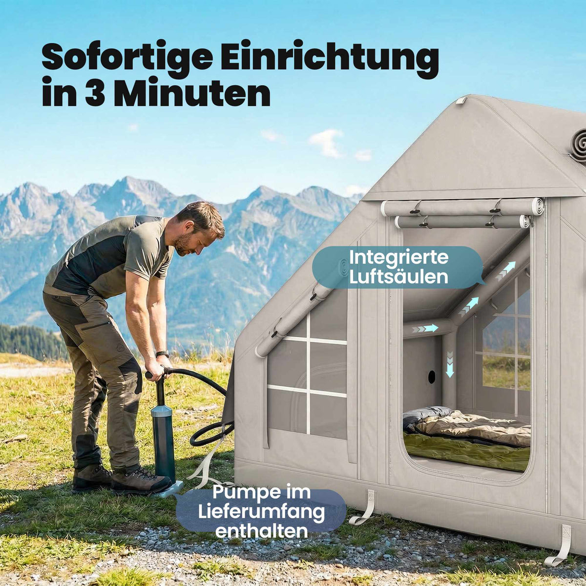 Inflatable Camping Tent, 5-8 People, 5000mm Waterproof