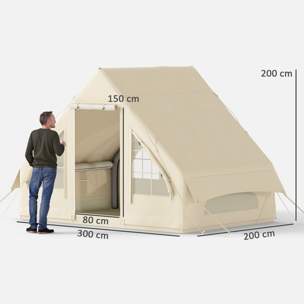 Inflatable Camping Tent Inflatable Tent with Window, Door for 3 People Family Tent with Storage Bag, Air Pump Oxford Waterproof & Windproof Glamping Tent for 4 Seasons