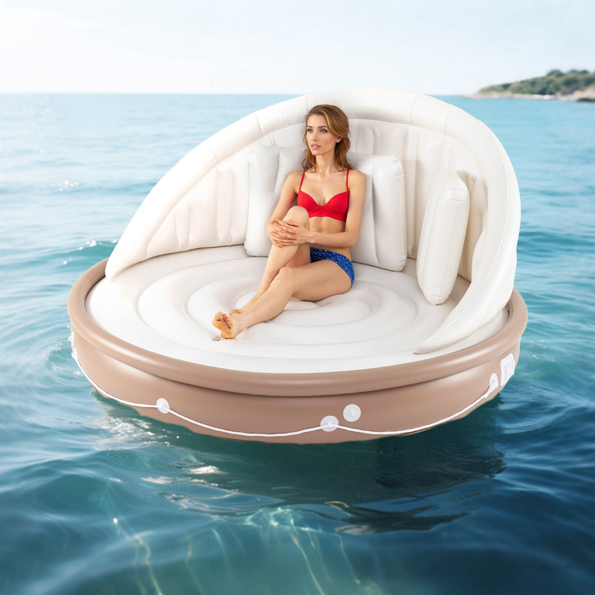 Inflatable Canopy Pool Lounger Float, SPF 50+, 440 lb