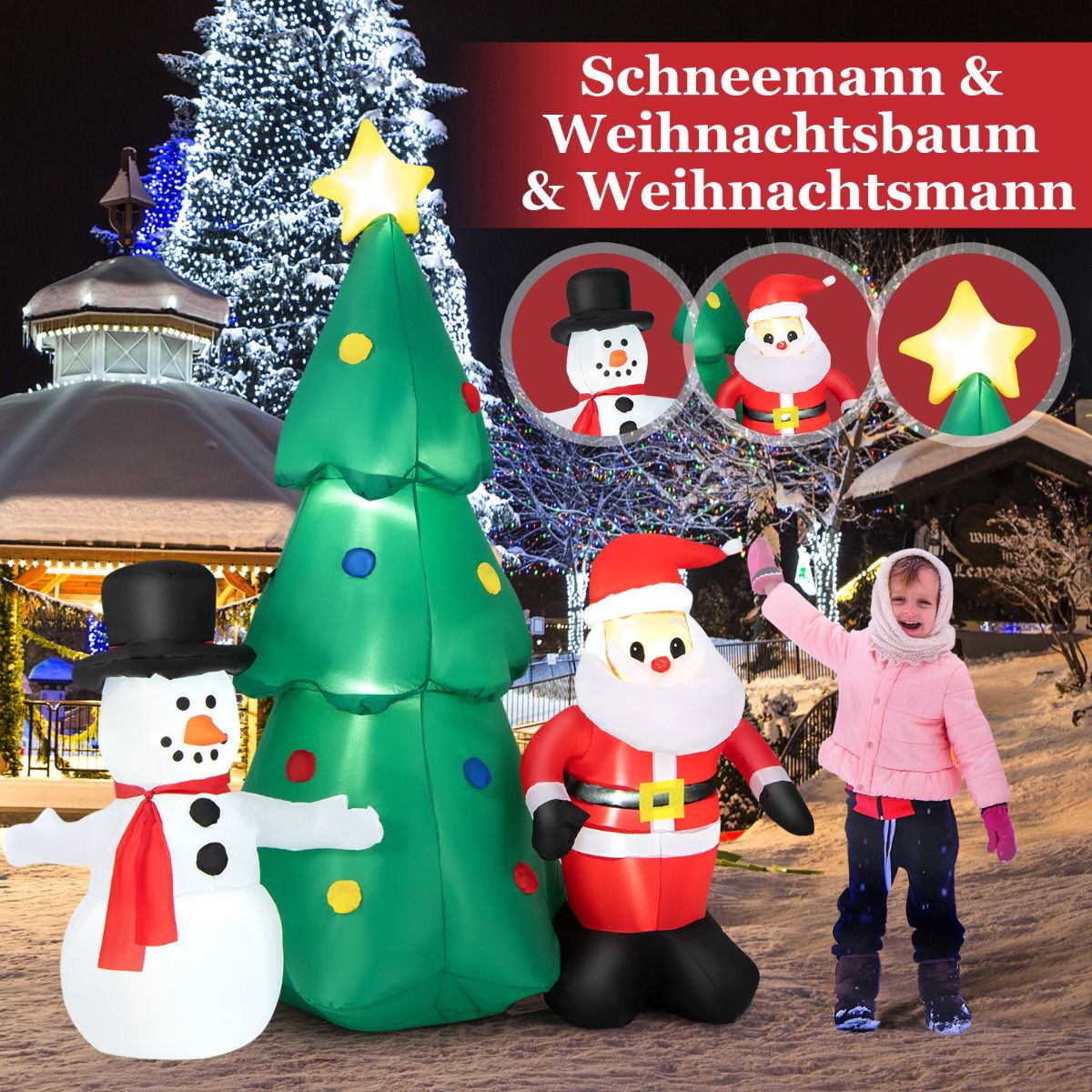 Inflatable Christmas Decoration, 185 cm, LED Santa Set
