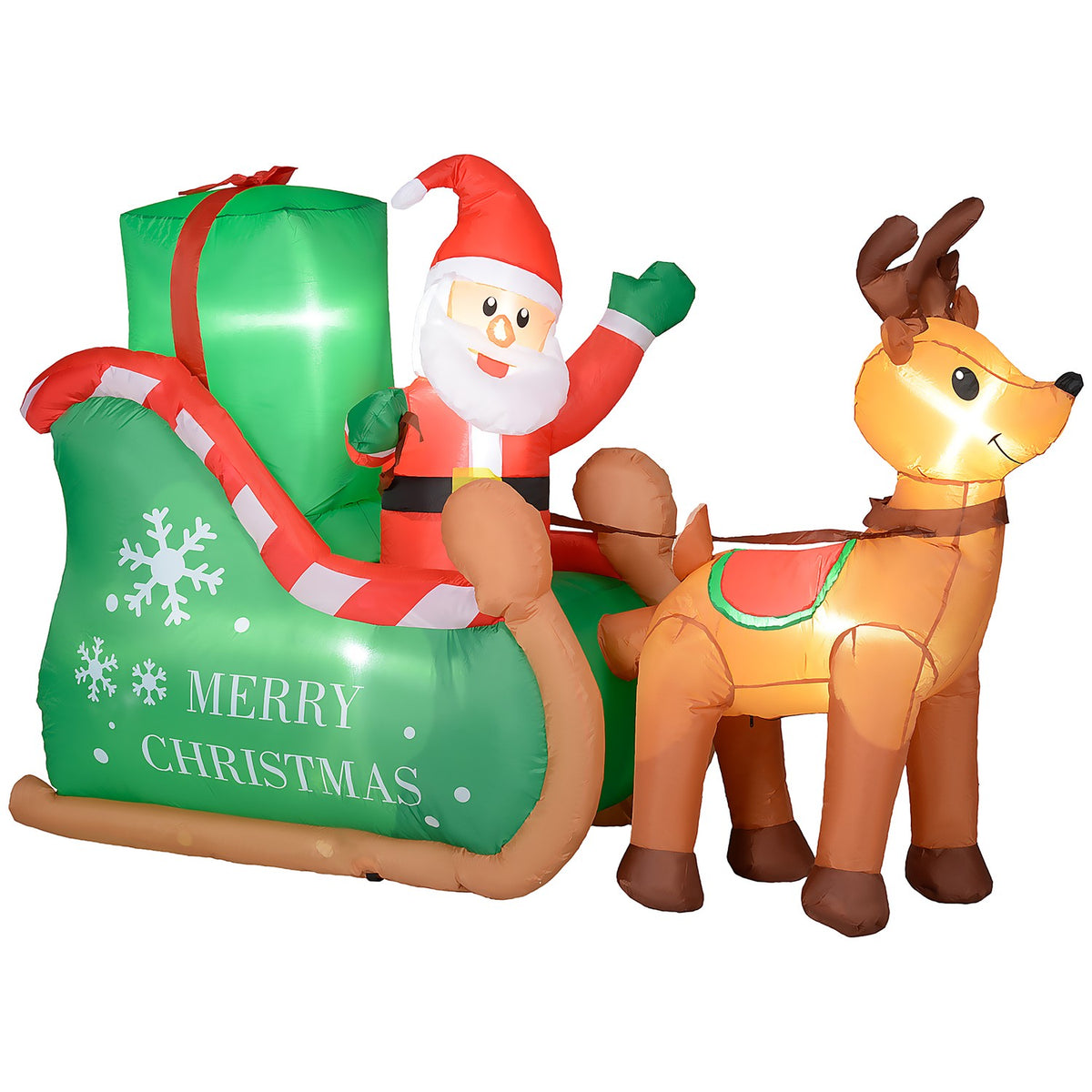 Inflatable Christmas Decoration, 2.1m Santa Claus with Sleigh & Reindeer, LED Lighting, Self-Inflating Christmas Lights for Indoor and Outdoor Use
