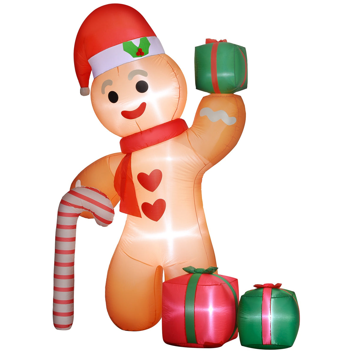 Inflatable Christmas Decoration 2.45m Gingerbread Man with Candy Cane, 6 LEDs, Internal Blower, Weatherproof Garden Decoration for Indoor & Outdoor Use