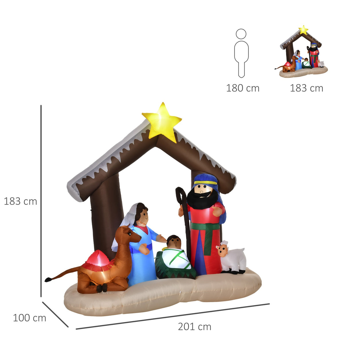 Inflatable Christmas Decoration Bible Arch Of Jesus' Birth 1.8 M Arch With Led Lights Waterproof Polyester 201 X 100 X 183 Cm