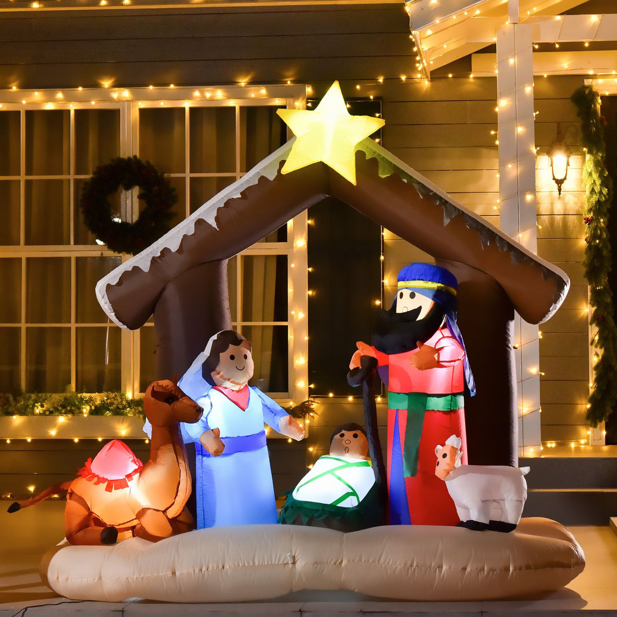 Inflatable Christmas Decoration Bible Arch Of Jesus' Birth 1.8 M Arch With Led Lights Waterproof Polyester 201 X 100 X 183 Cm