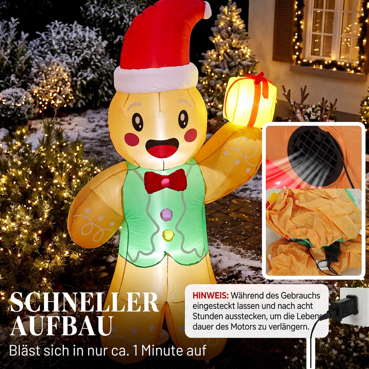 Inflatable Christmas Gingerbread Man with LEDs, 250 cm