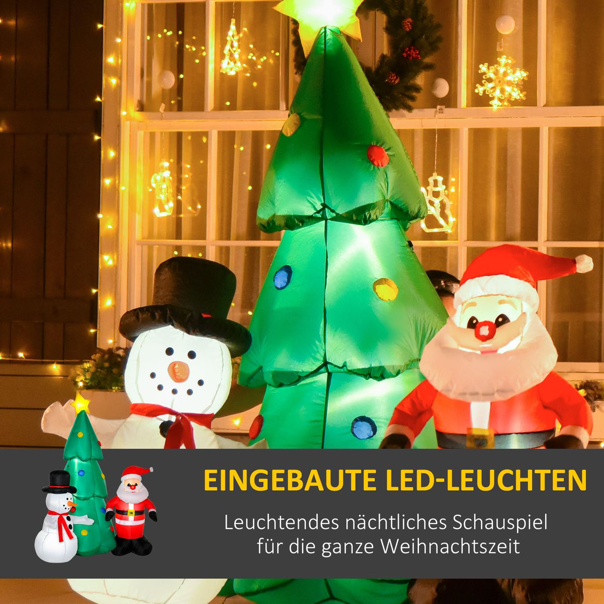 Inflatable Christmas Tree Led Christmas Decoration With Snowman 185 Cm Self-Inflating Polyester White 105 X 145 X 185 Cm