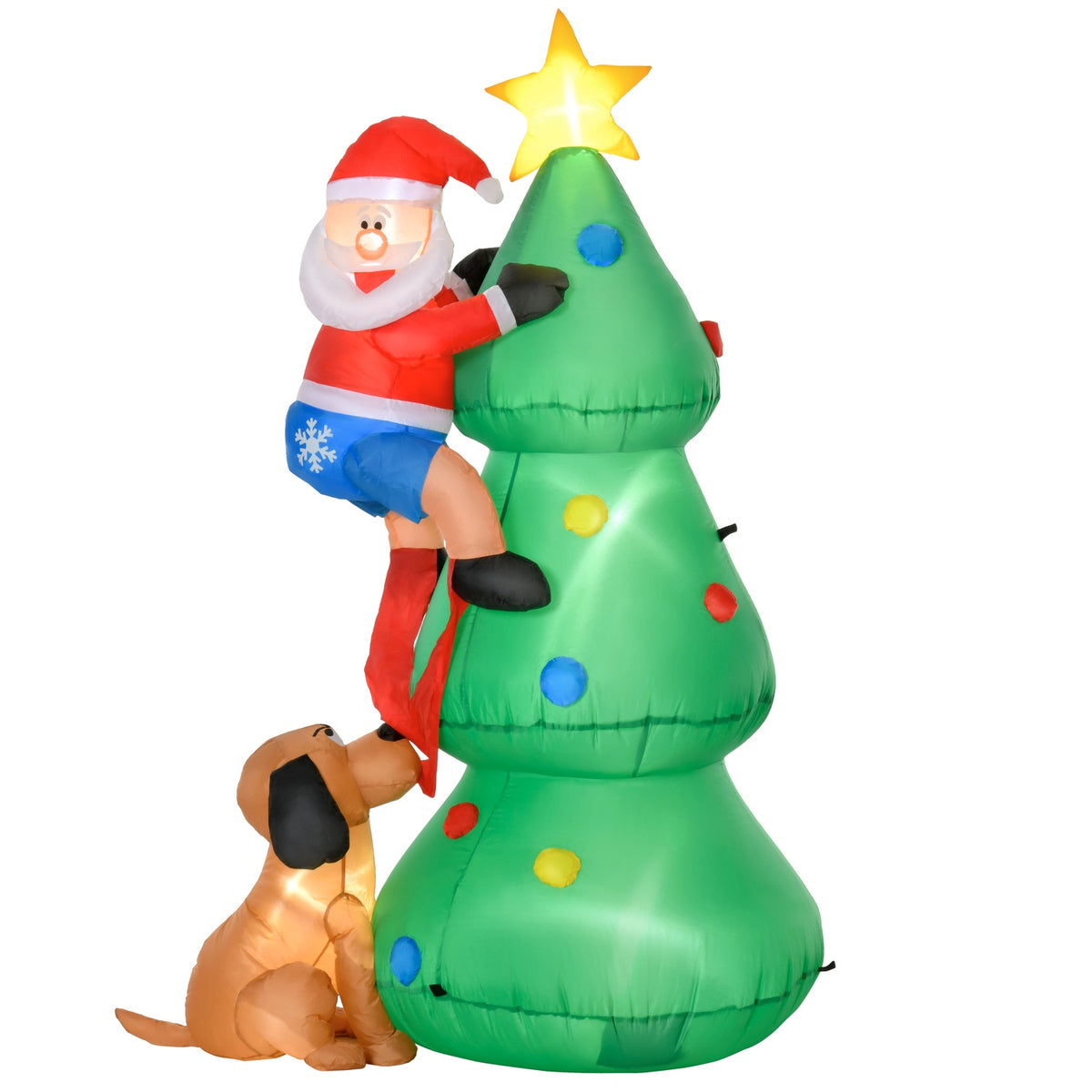 Inflatable Christmas Tree With Santa Claus And The Dog 180 Cm Christmas Decoration Led Self-Inflating Polyester Green 123 X 85 X 180 Cm