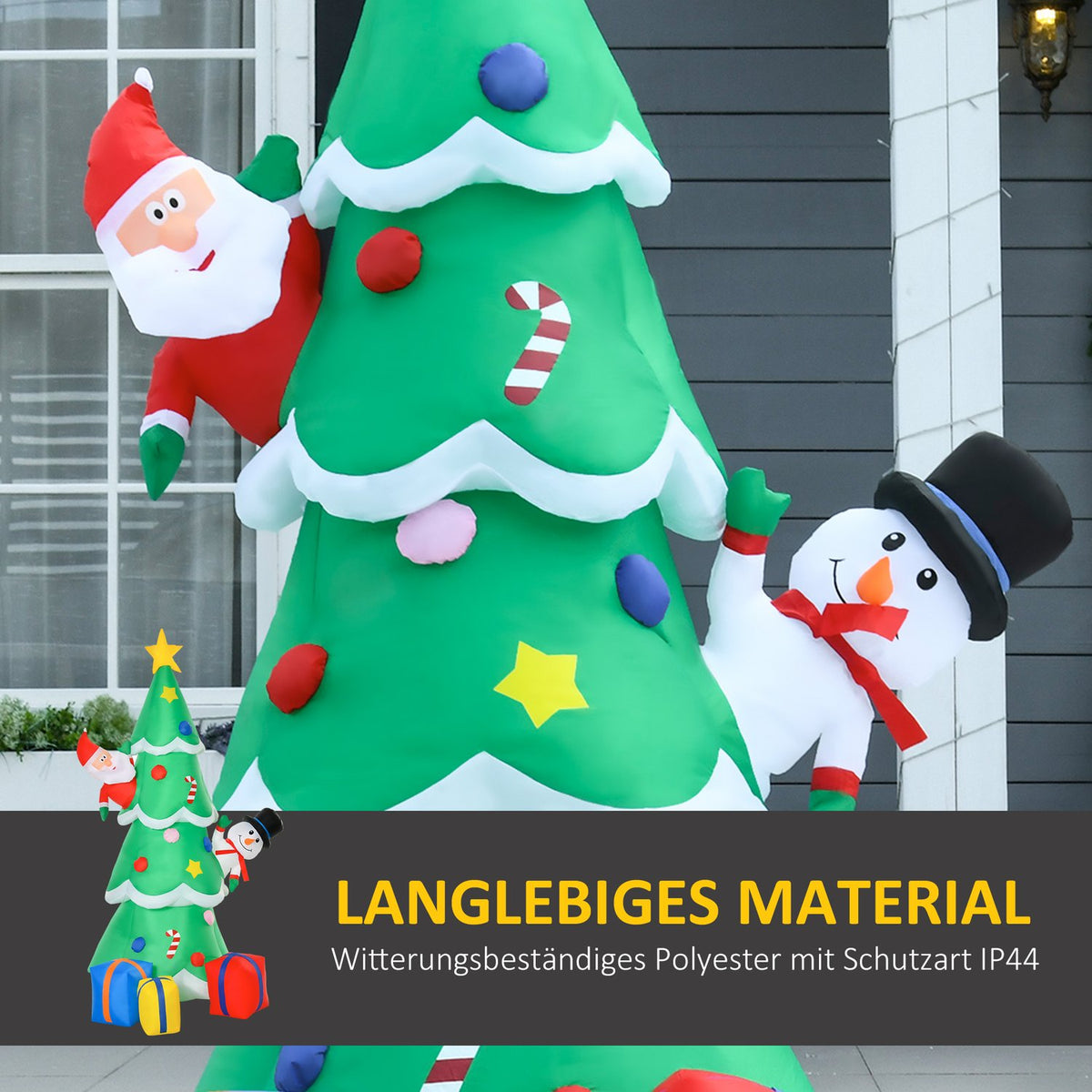 Inflatable Christmas Tree With Santa Claus Snowman And Gift Box 210 Cm Led Self-Inflating Polyester Green 144 X 125 X 210 Cm