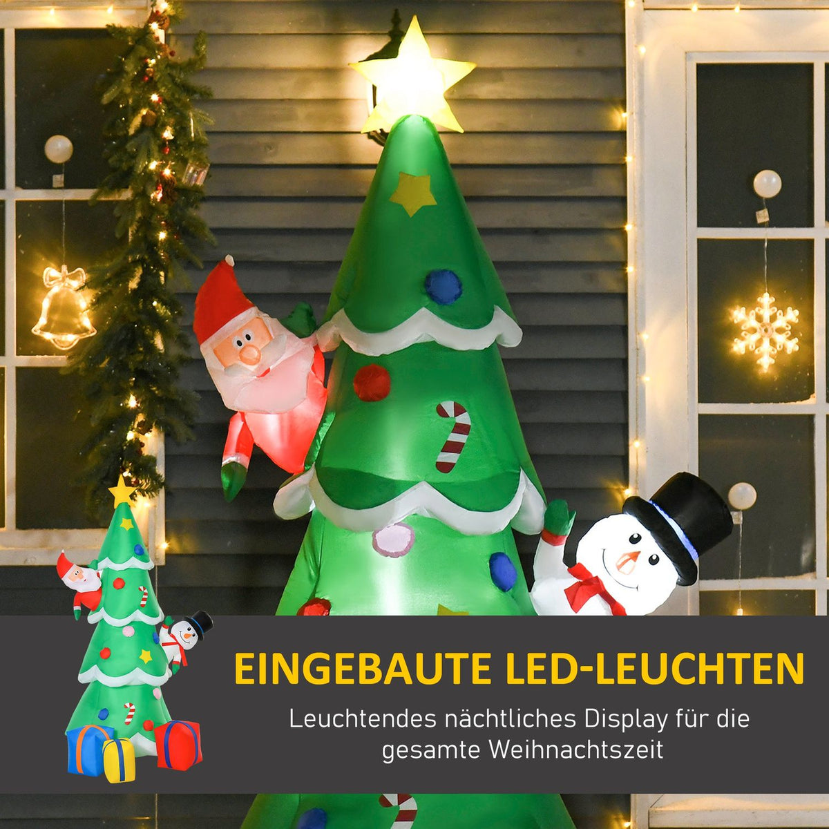 Inflatable Christmas Tree With Santa Claus Snowman And Gift Box 210 Cm Led Self-Inflating Polyester Green 144 X 125 X 210 Cm
