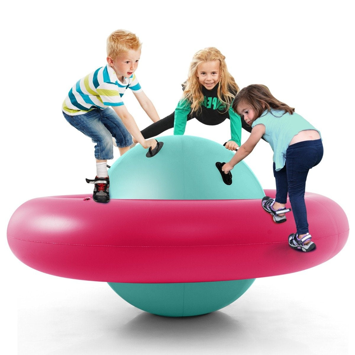 Inflatable Dome Seesaw for Kids 88" Rolling Kids Seesaw Pink + Green
