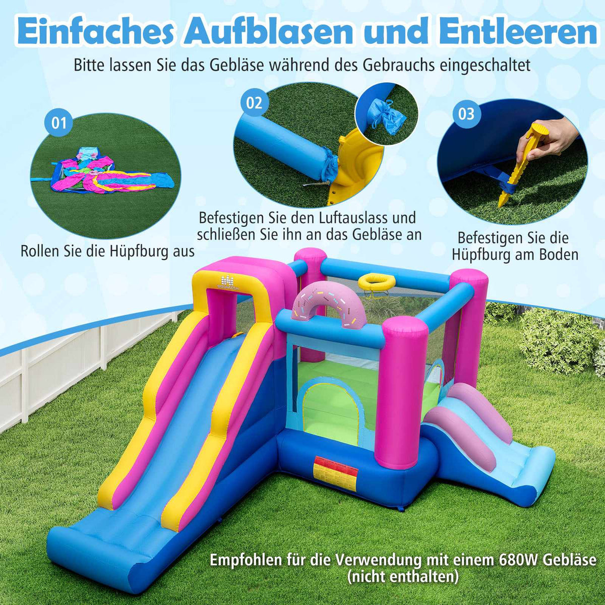 Inflatable Donut-Themed Bounce House with Slides, Multicolor