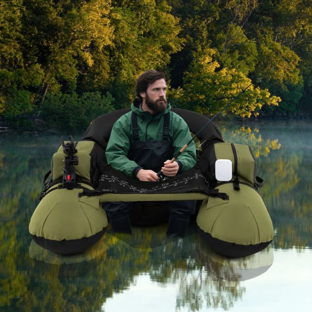 Inflatable Fishing Boat With Rod Holder, Paddle, Fins