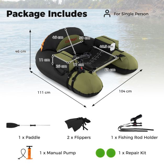 Inflatable Fishing Boat With Rod Holder, Paddle, Fins