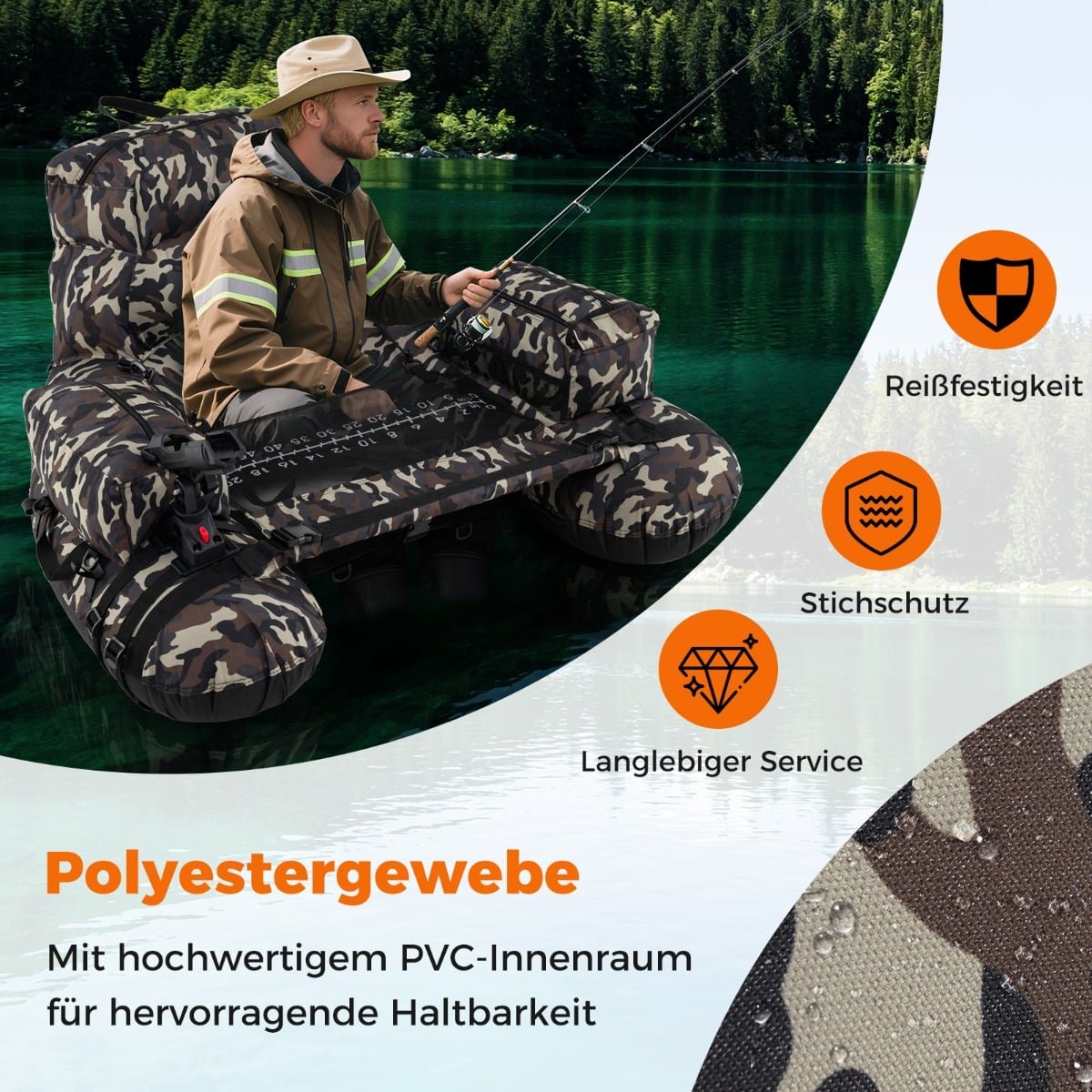 Inflatable Fishing Boat with Paddle & Rod Holder, 150kg Capacity