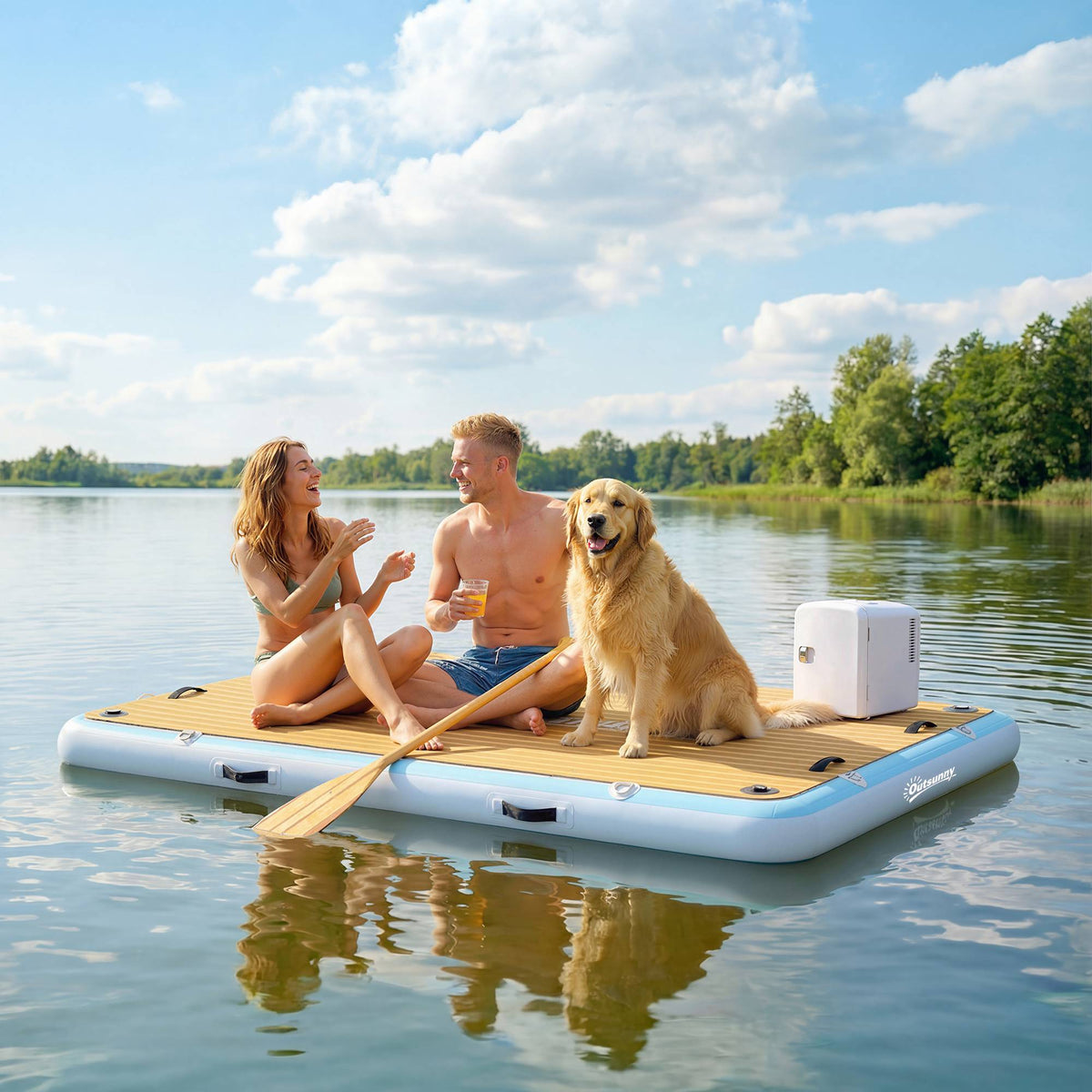 Inflatable Floating Platform, Non-Slip Deck, 4–6 Person Capacity