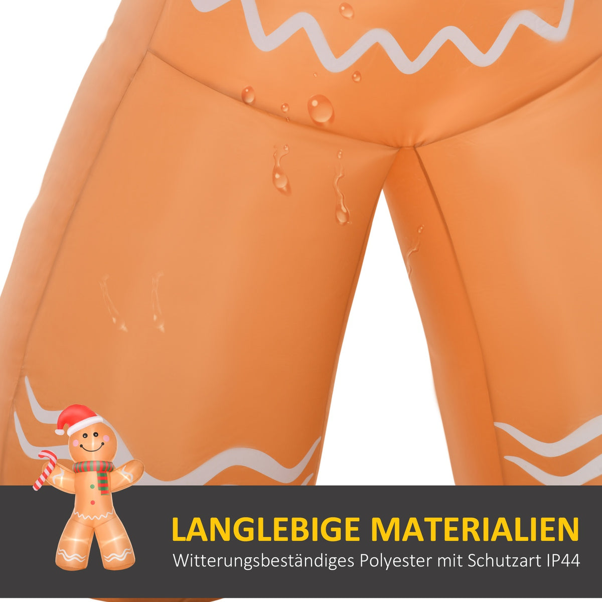 Inflatable Gingerbread Man 2.4M Christmas Decoration With Lights Automatic Inflation Weatherproof Polyester Fabric Yellow 170 X 65 X 240 Cm