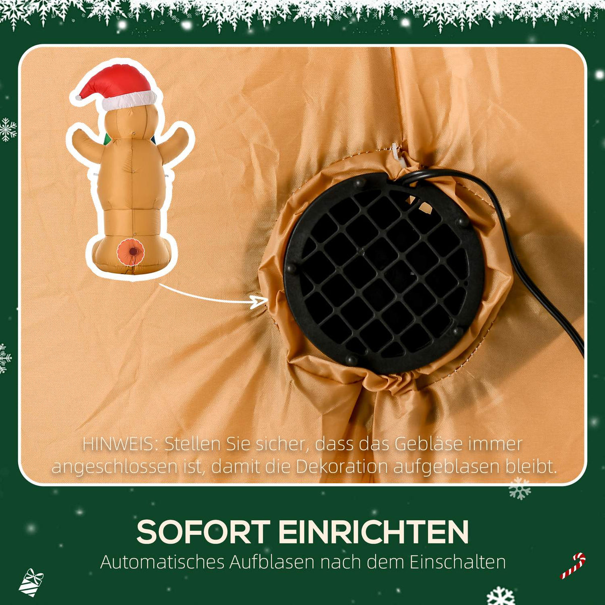 Inflatable Gingerbread Man with LED Lights, 183cm Outdoor Decor