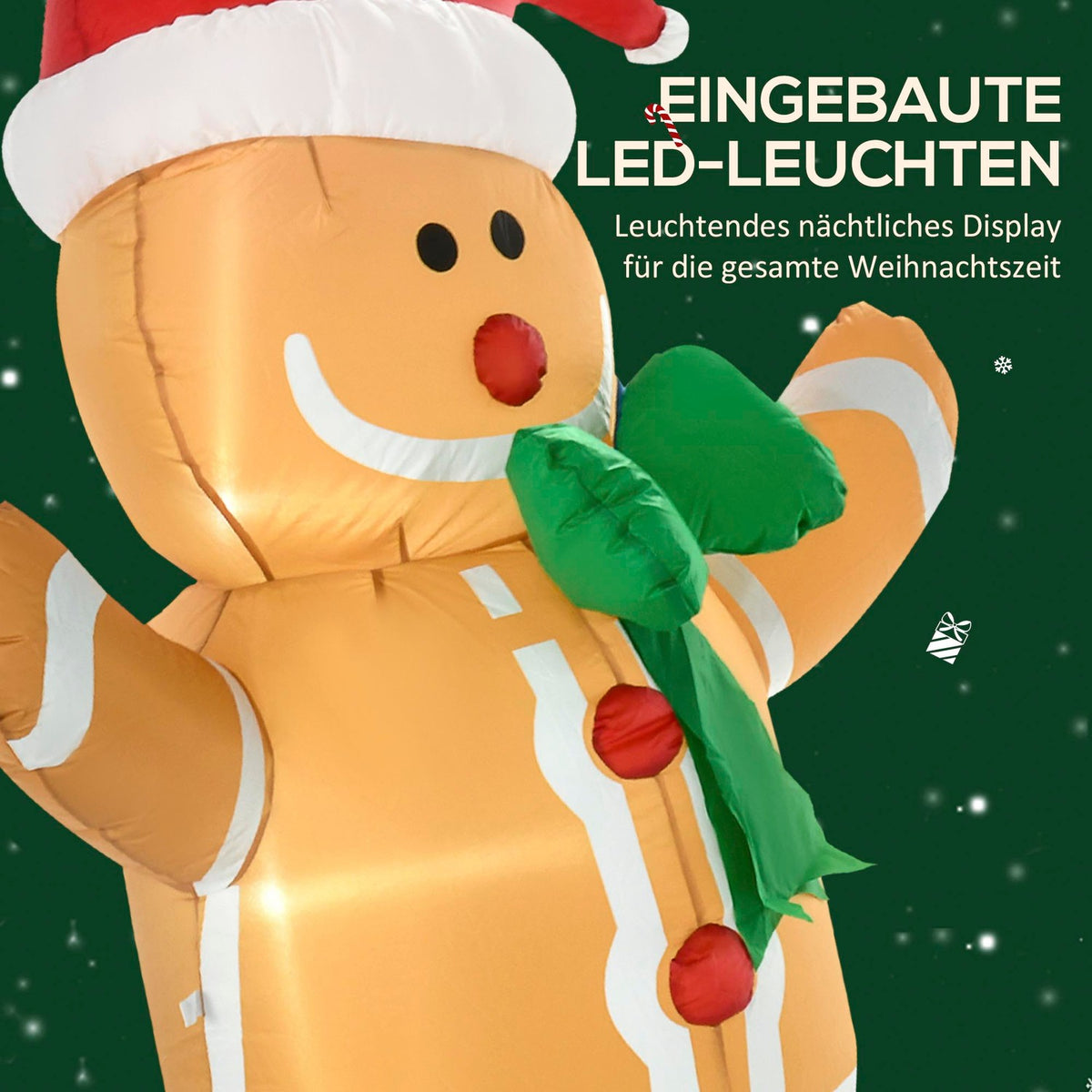 Inflatable Gingerbread Man with LED Lights, 183cm Outdoor Decor