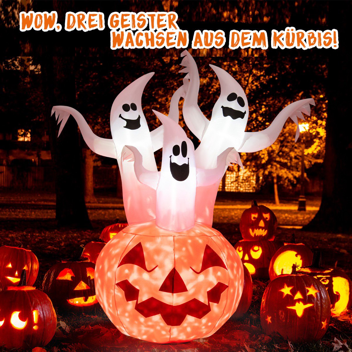 Inflatable Halloween Ghosts With Pumpkin, LED, 182 cm