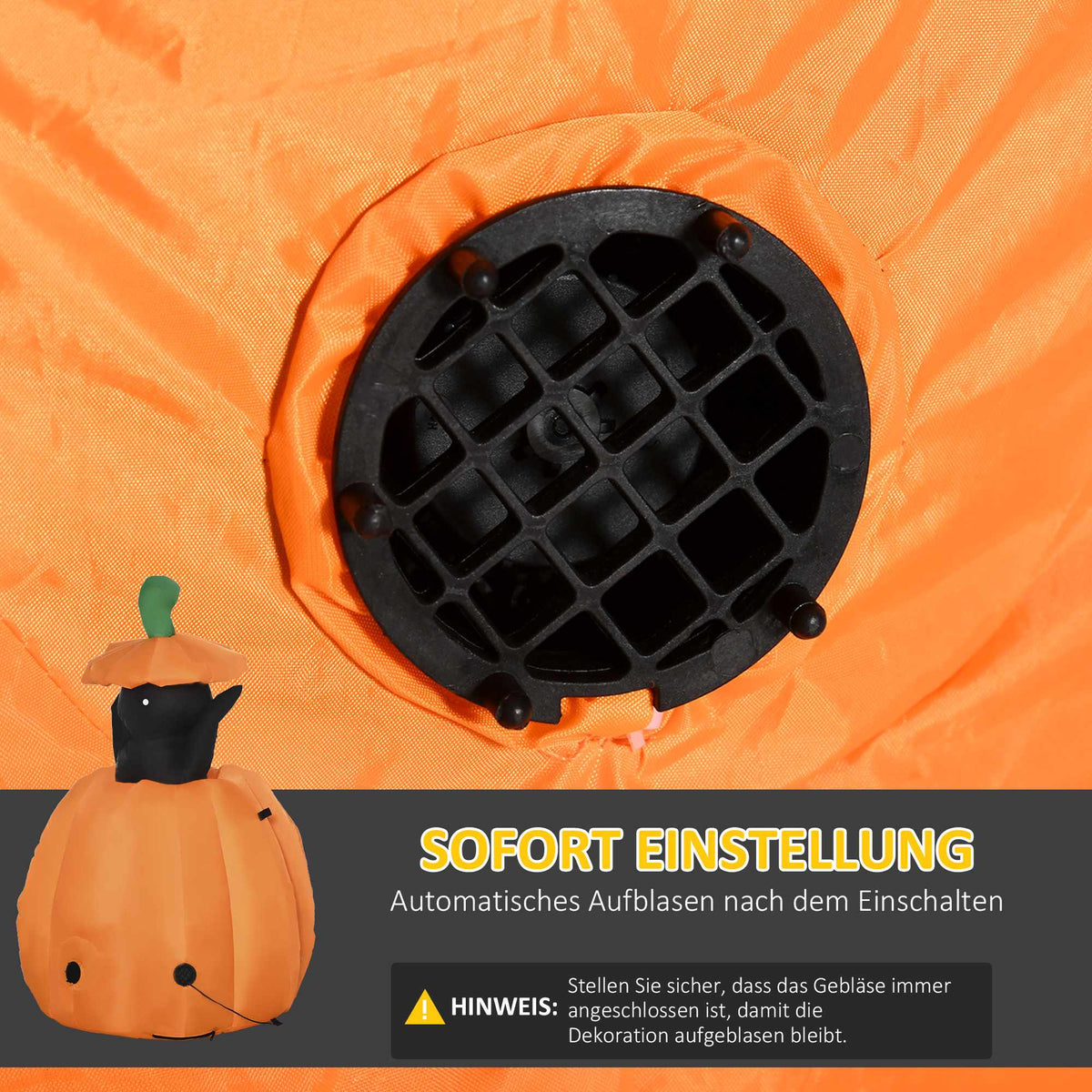 Inflatable Halloween Pumpkin with Cat, LED Lights, 76x64x115cm
