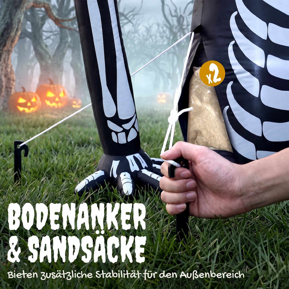 Inflatable Halloween Skeleton with LED Lights, 210T Polyester