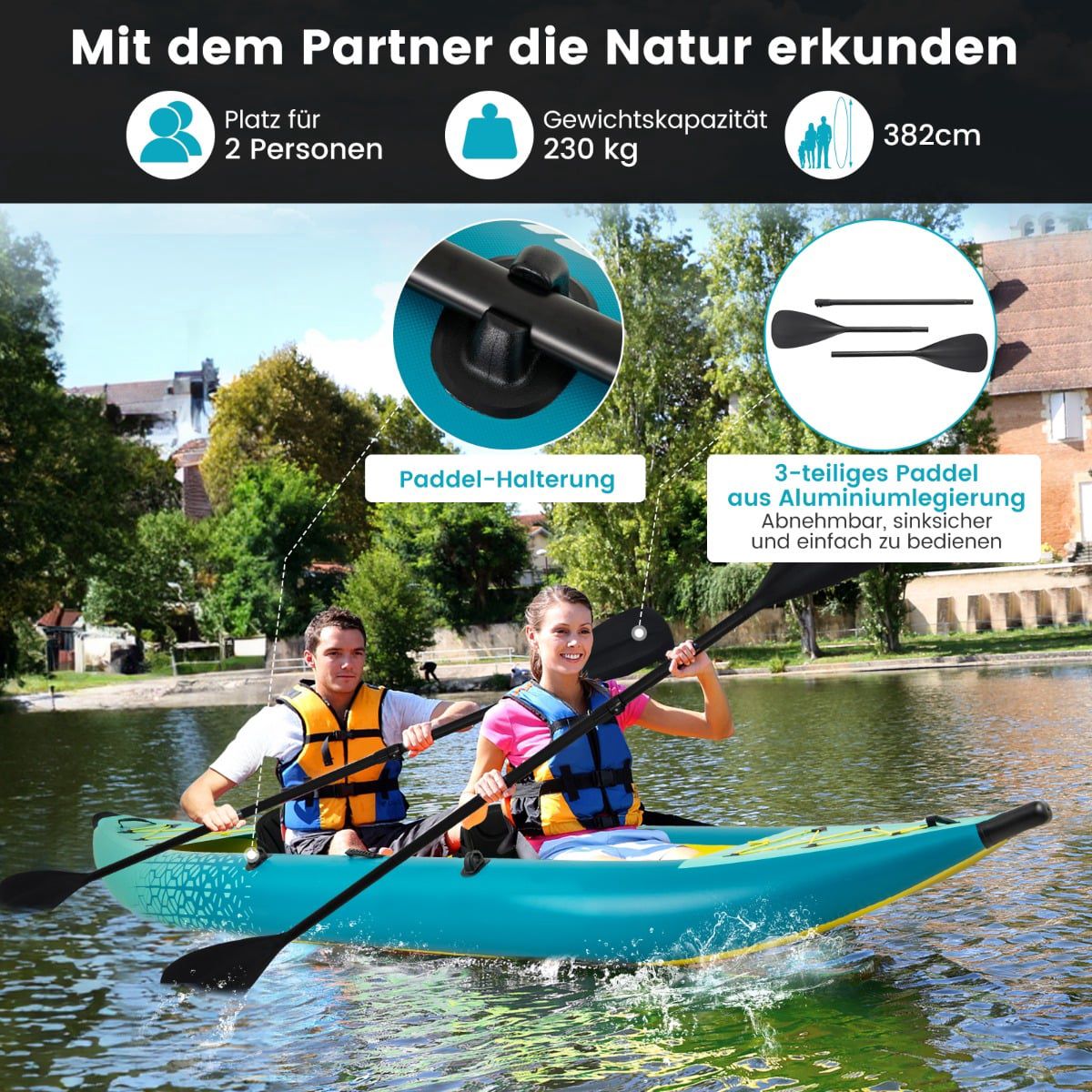 Inflatable Kayak Set with Aluminum Paddles & EVA Seats