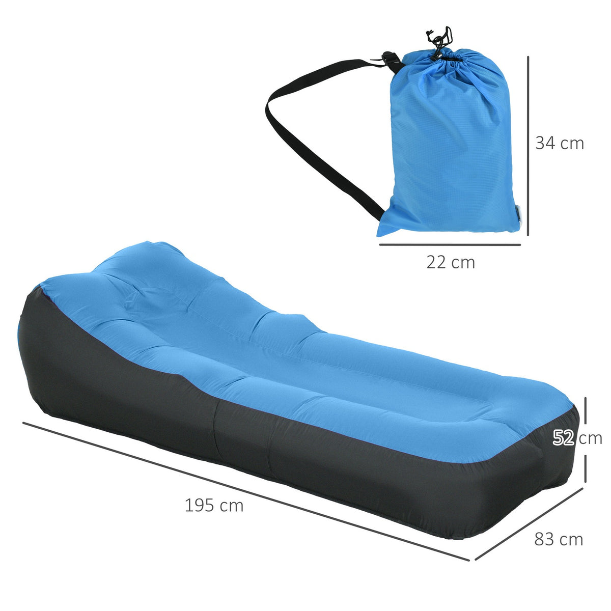 Inflatable Lounger Waterproof Self-Inflatable 200Kg Carry Bag Camping Blue