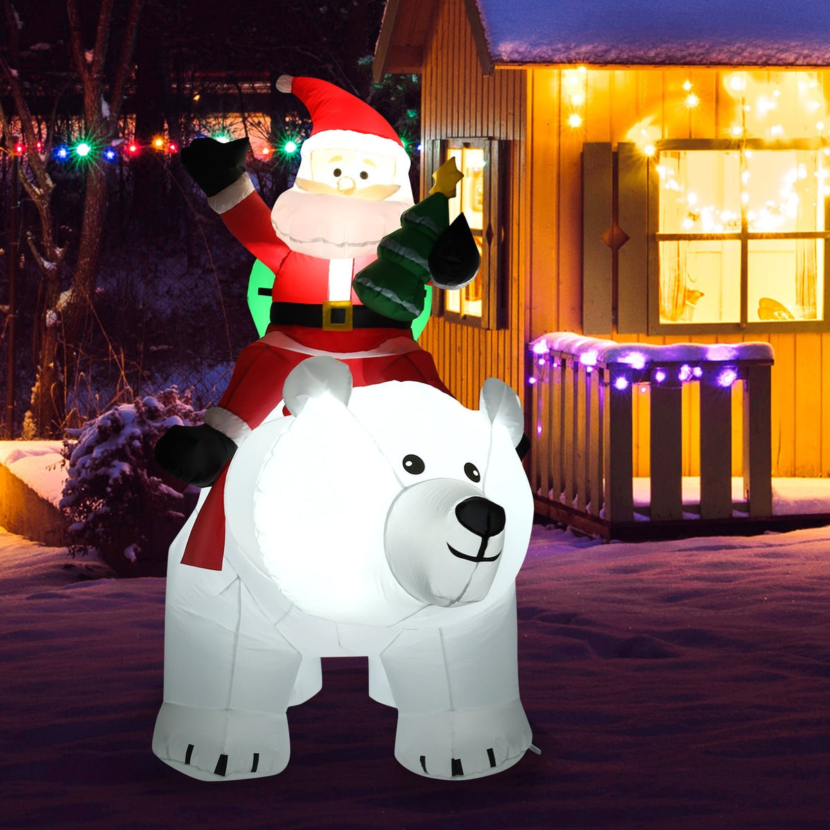 Inflatable Polar Bear with Santa, 200cm LED Christmas Decor