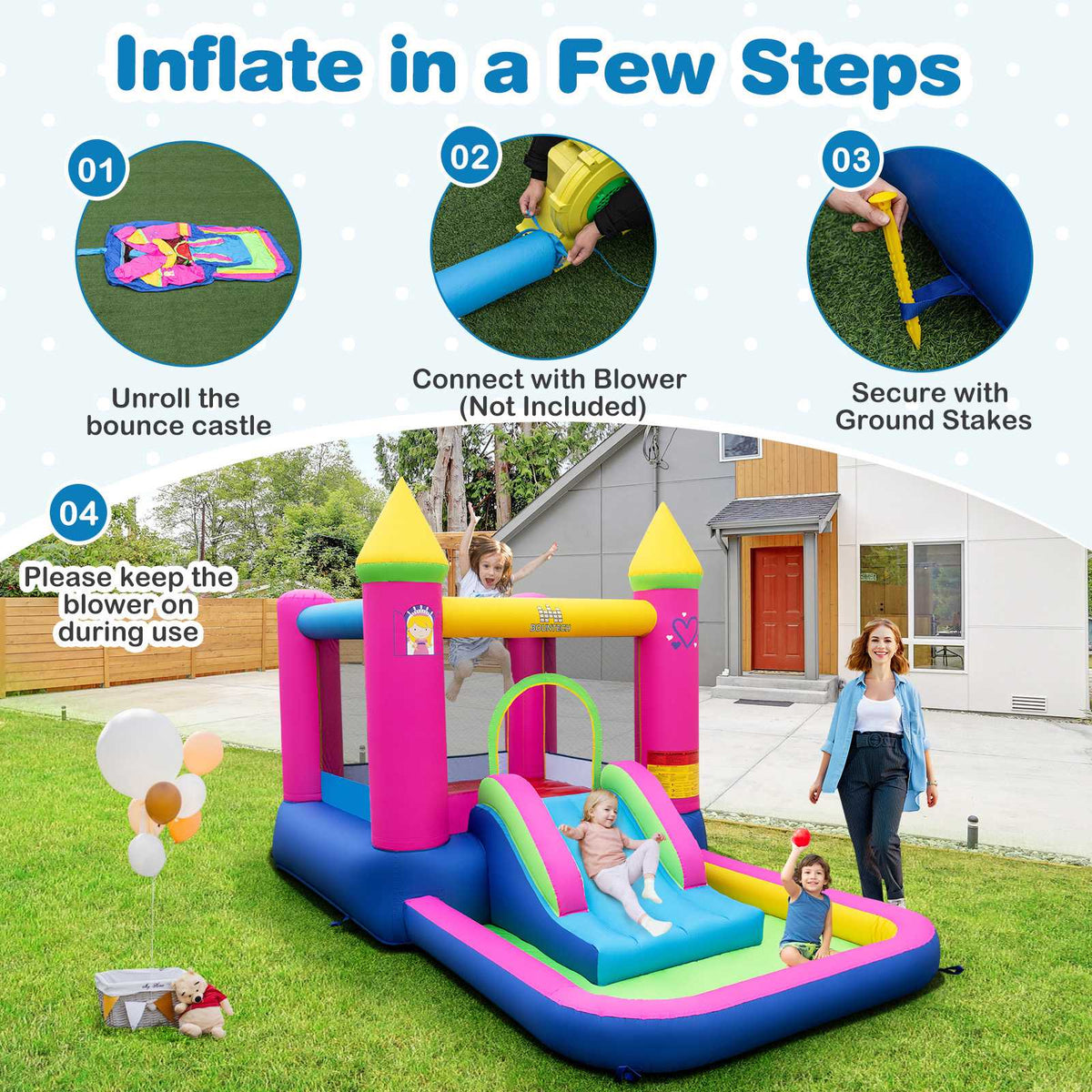 Inflatable Princess Bounce House with Slide & Ball Pit
