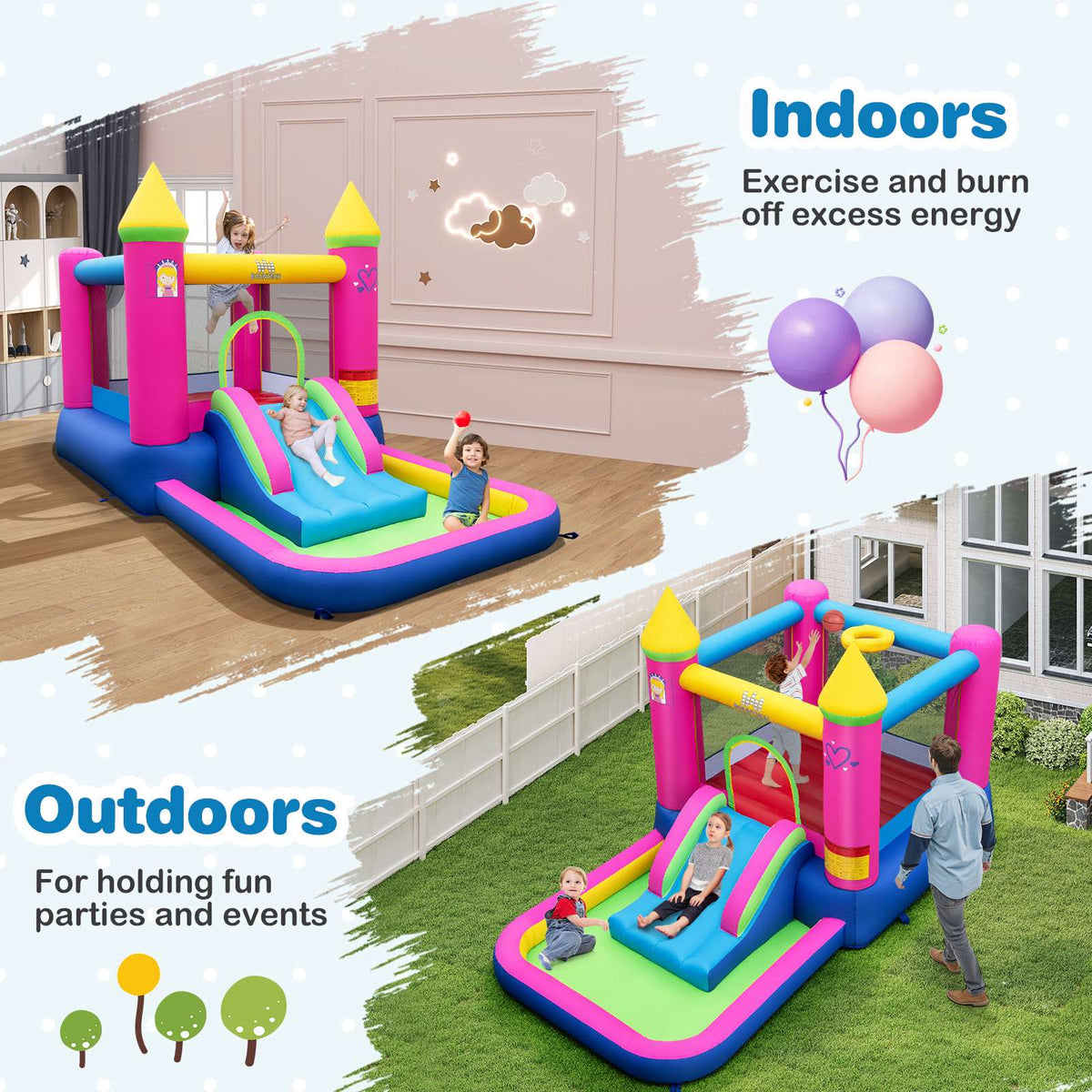 Inflatable Princess Bounce House with Slide & Ball Pit