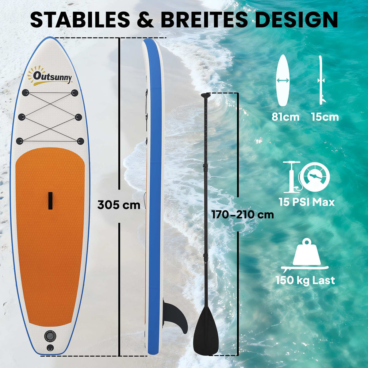 Inflatable SUP Board Set with Paddle, Fin, and Backpack