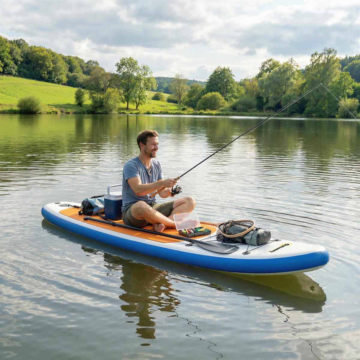 Inflatable SUP Board Set with Paddle, Fin, and Backpack
