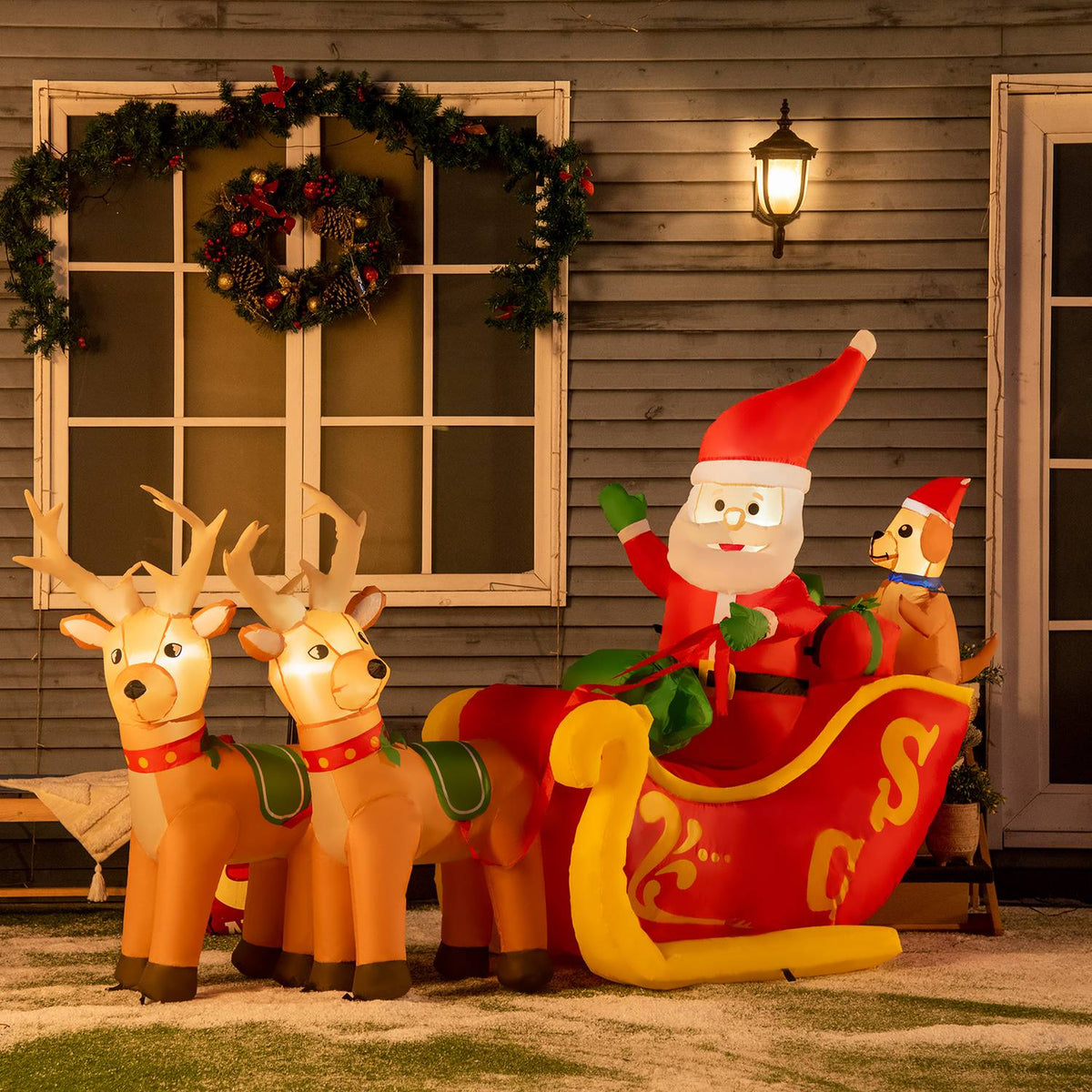 Inflatable Santa Claus With Sleigh And Dogs With Led Lights Christmas Decoration With Blower Weatherproof 230 X 80 X 150 Cm