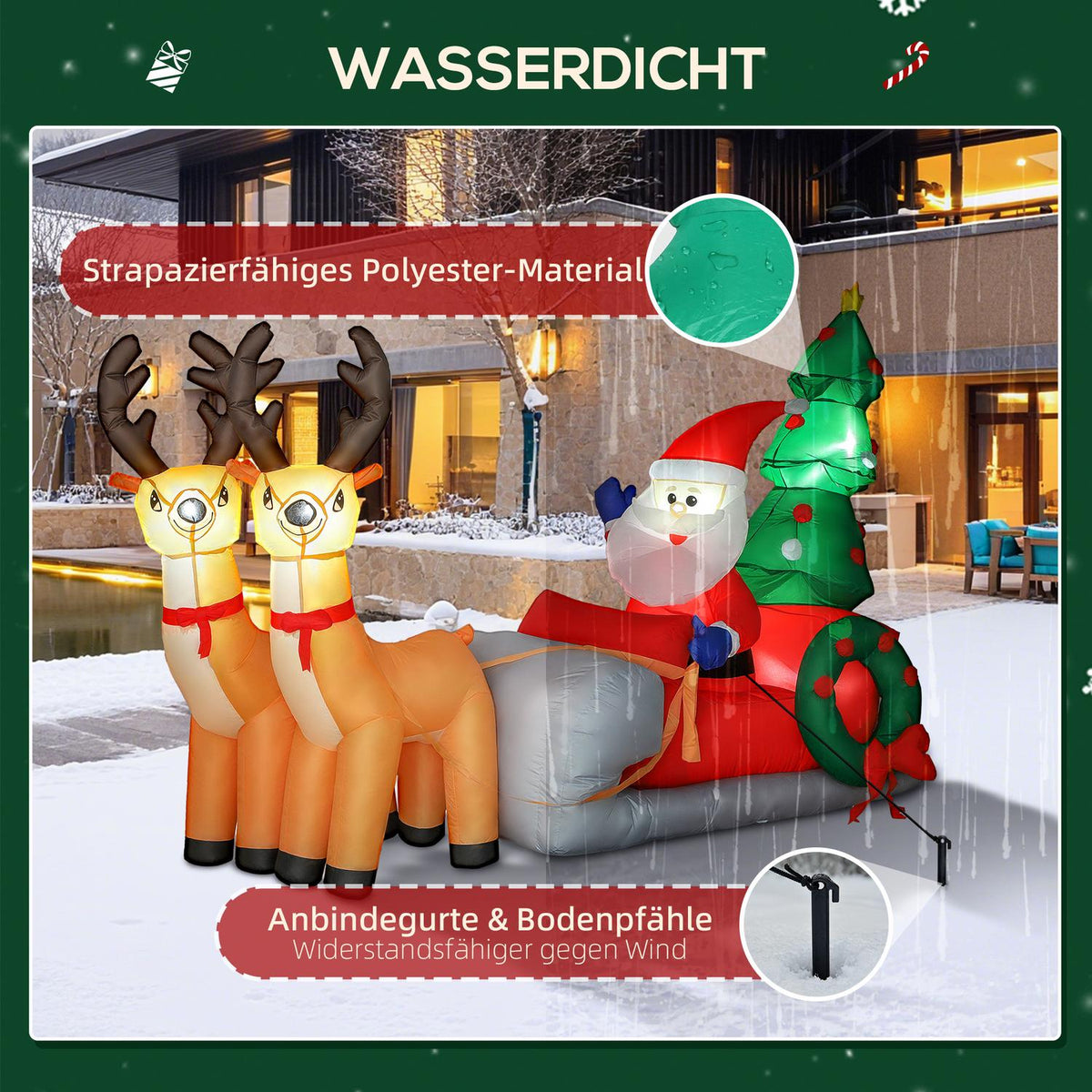 Inflatable Santa Sleigh with LED Lights, Polyester