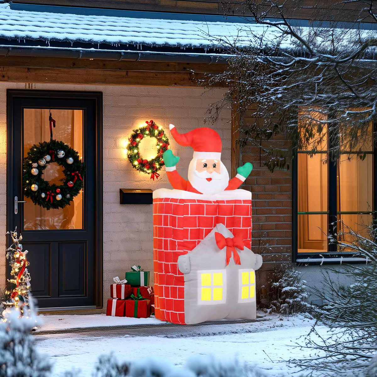 Inflatable Santa in Chimney with LEDs and Blower