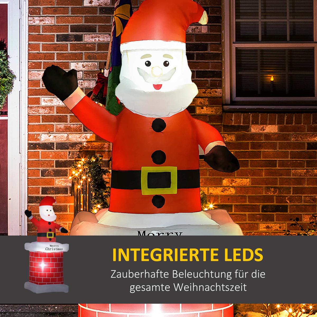 Inflatable Santa with Chimney, LED Lights, 210 cm