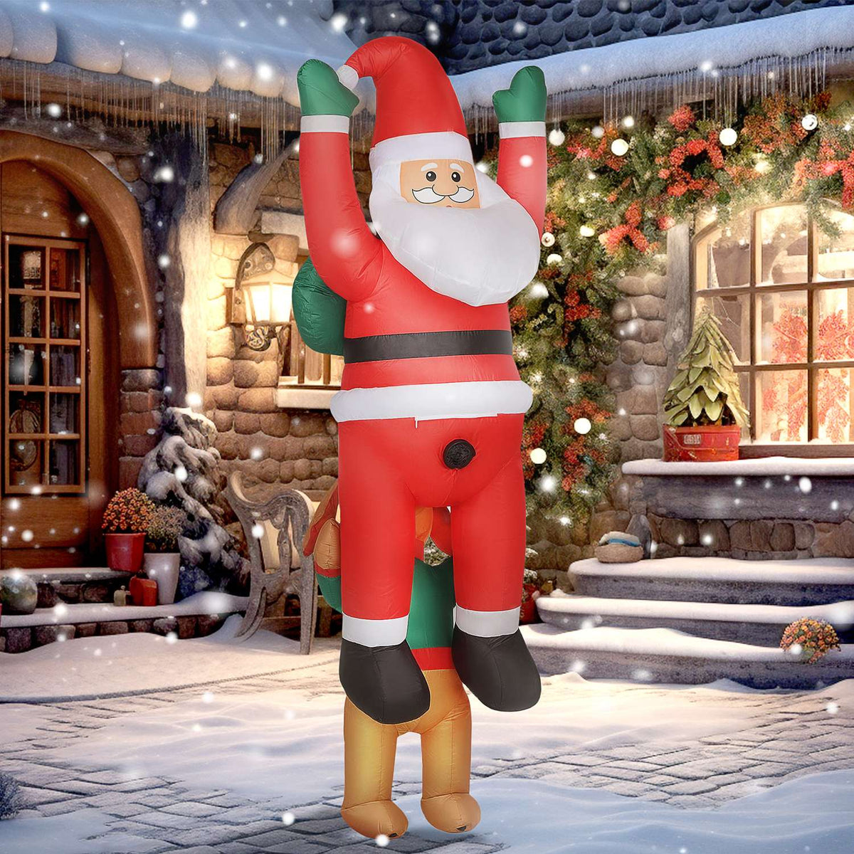 Inflatable Santa with Dog and LED Lights, 214 cm
