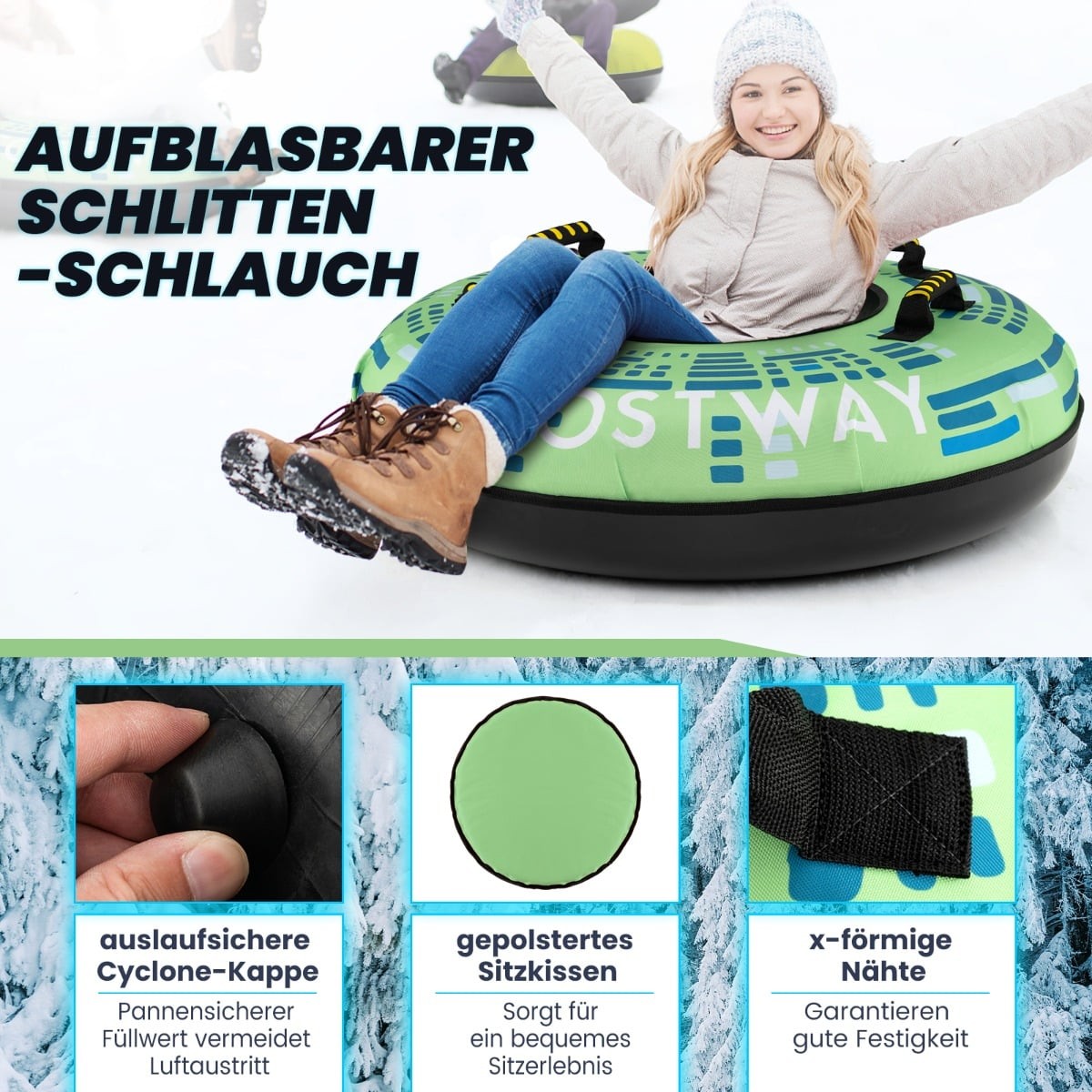 Inflatable Snow Sled with Tow Rope & Pump, Ø100 cm
