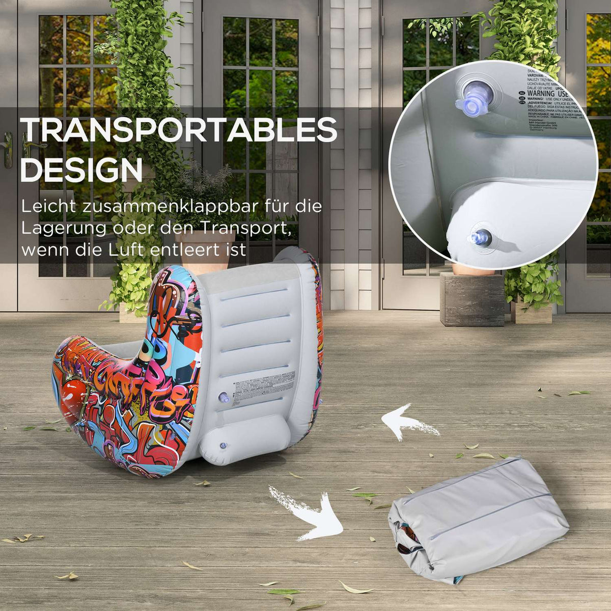 Inflatable Sofa Folding Air Chair With Rocking Function, Up To 80 Kg, For Camping & Home, Light Grey, 94X76X75Cm