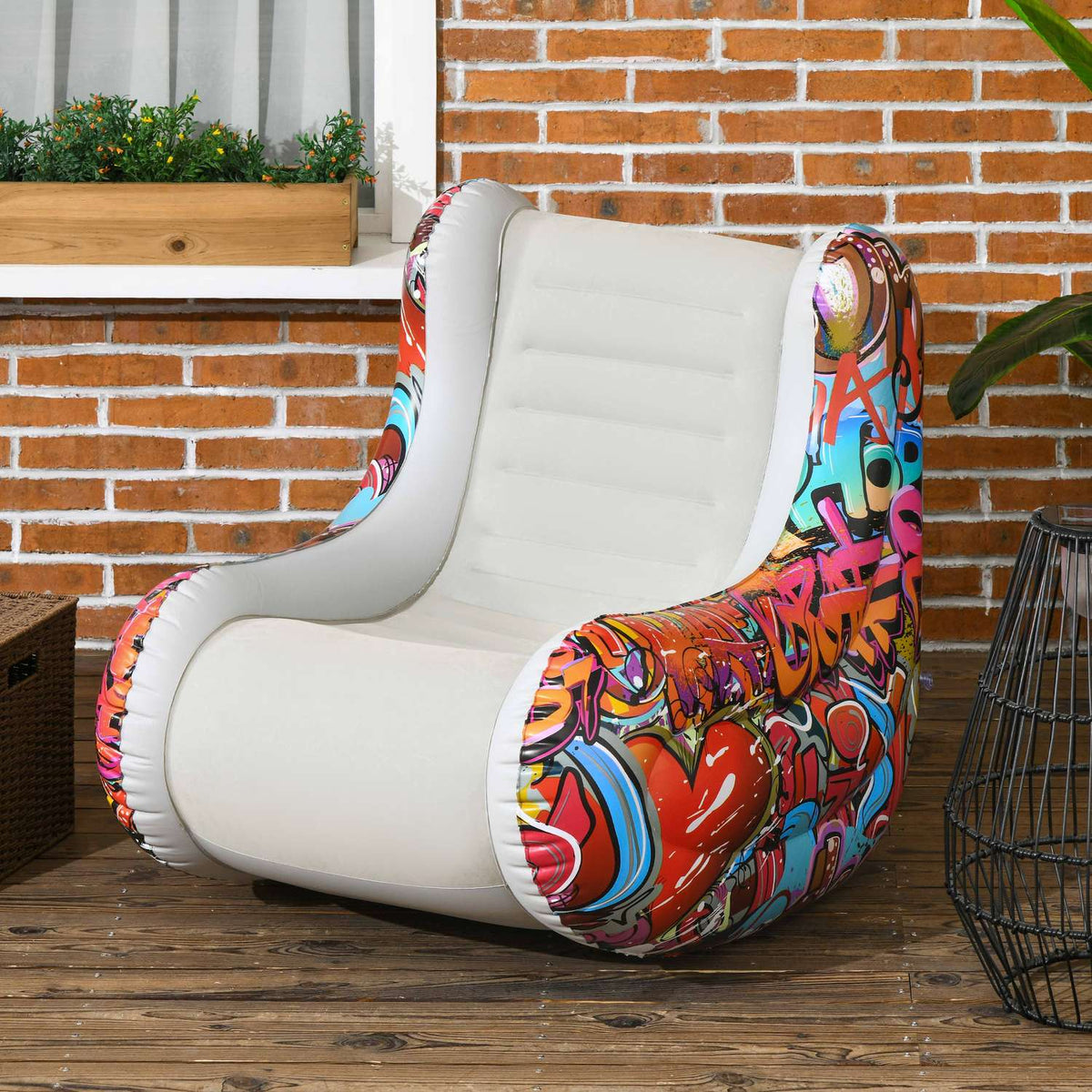 Inflatable Sofa Folding Air Chair With Rocking Function, Up To 80 Kg, For Camping & Home, Light Grey, 94X76X75Cm