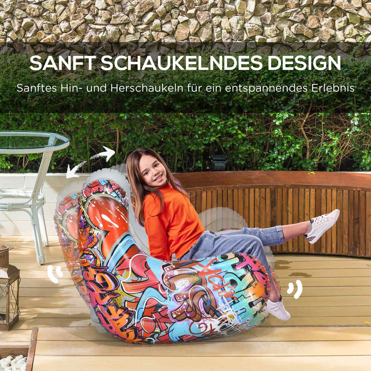 Inflatable Sofa Folding Air Chair With Rocking Function, Up To 80 Kg, For Camping & Home, Light Grey, 94X76X75Cm