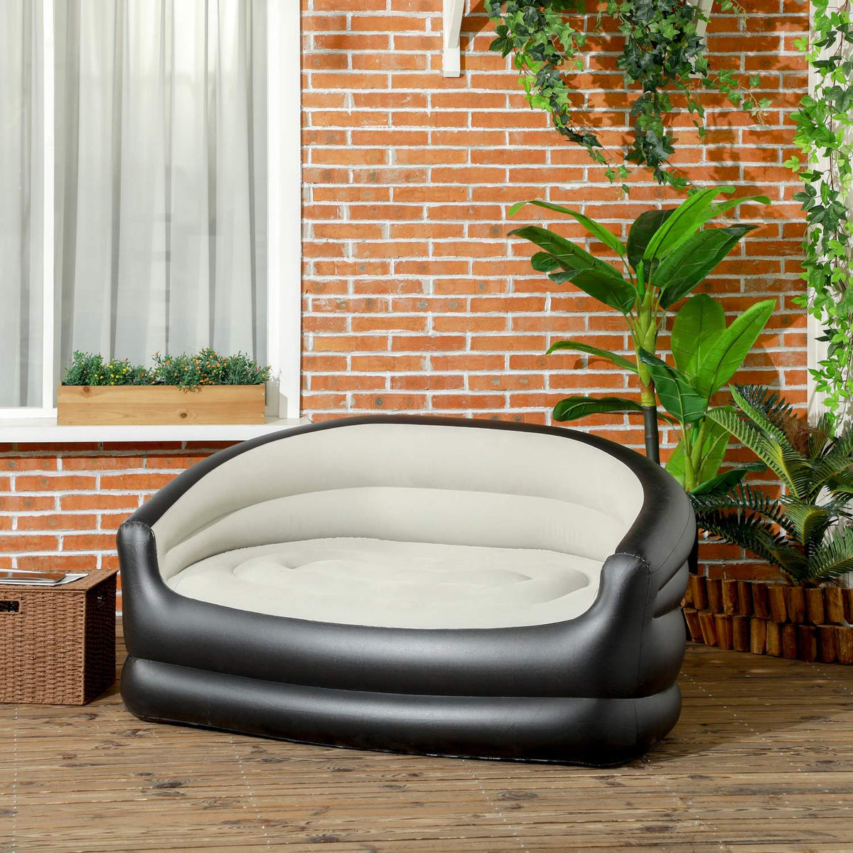 Inflatable Sofa Inflatable Couch With Soft Plush For 2 People, Indoor & Outdoor, Light Gray, 125X100X87Cm