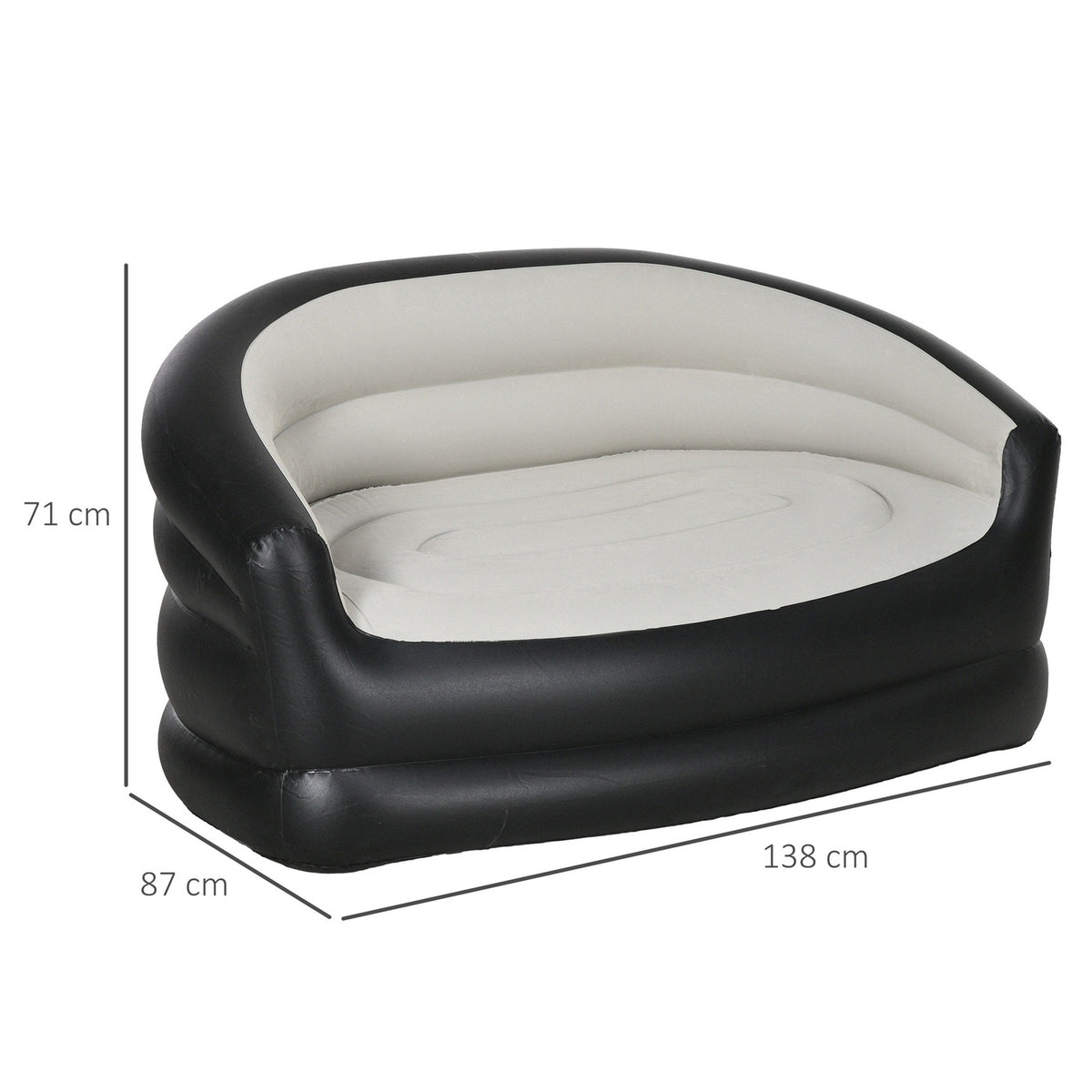 Inflatable Sofa Inflatable Couch With Soft Plush For 2 People, Indoor & Outdoor, Light Gray, 125X100X87Cm