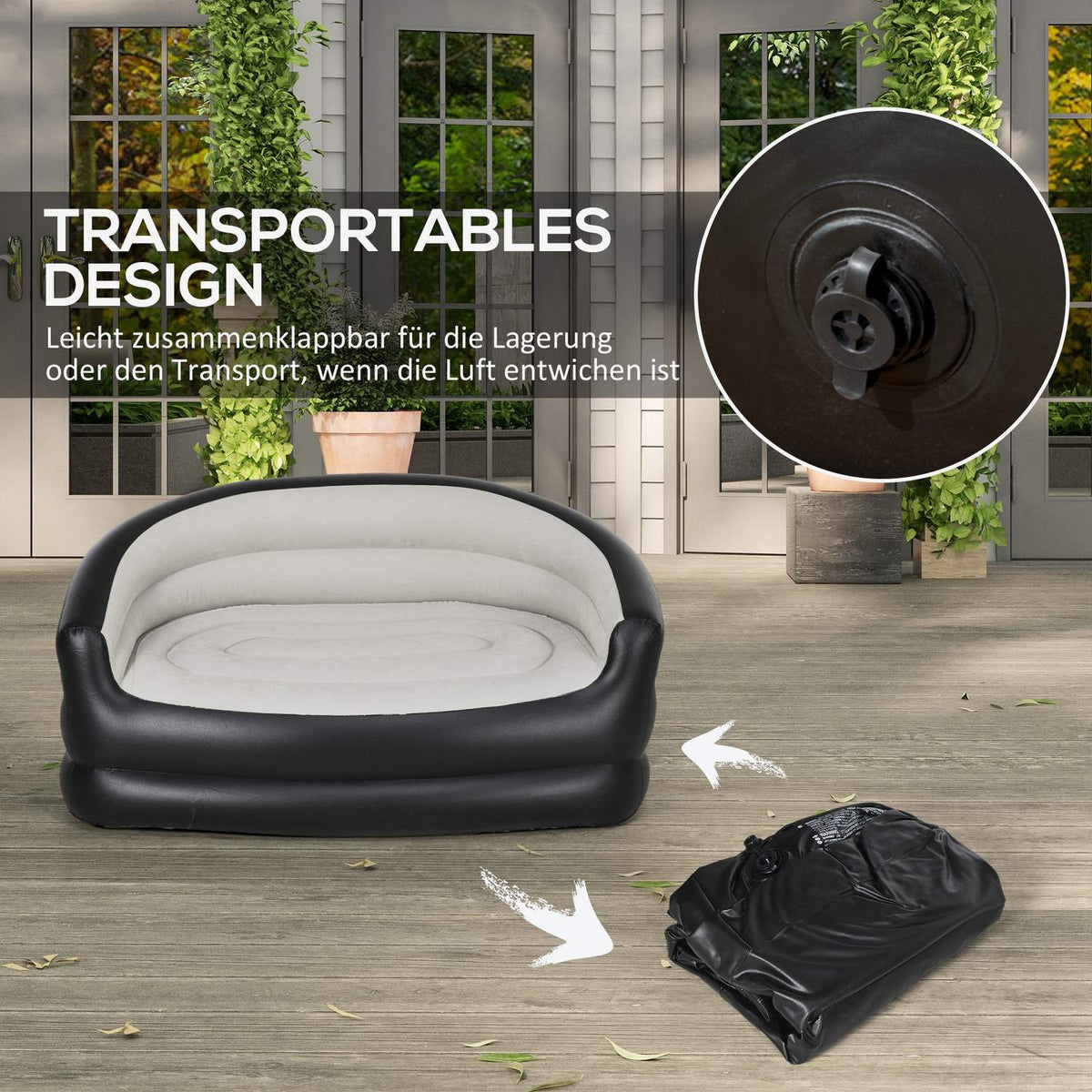 Inflatable Sofa Inflatable Couch With Soft Plush For 2 People, Indoor & Outdoor, Light Gray, 125X100X87Cm