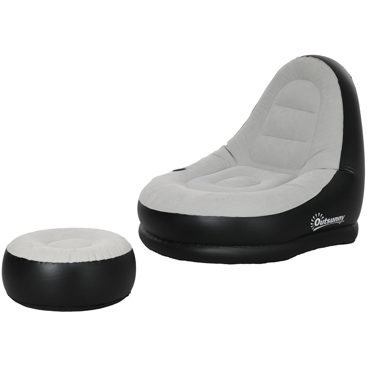 Inflatable Sofa With Footstool Air Sofa With Cup Holder, For Camping & Home, Light Gray, 125X100X87Cm